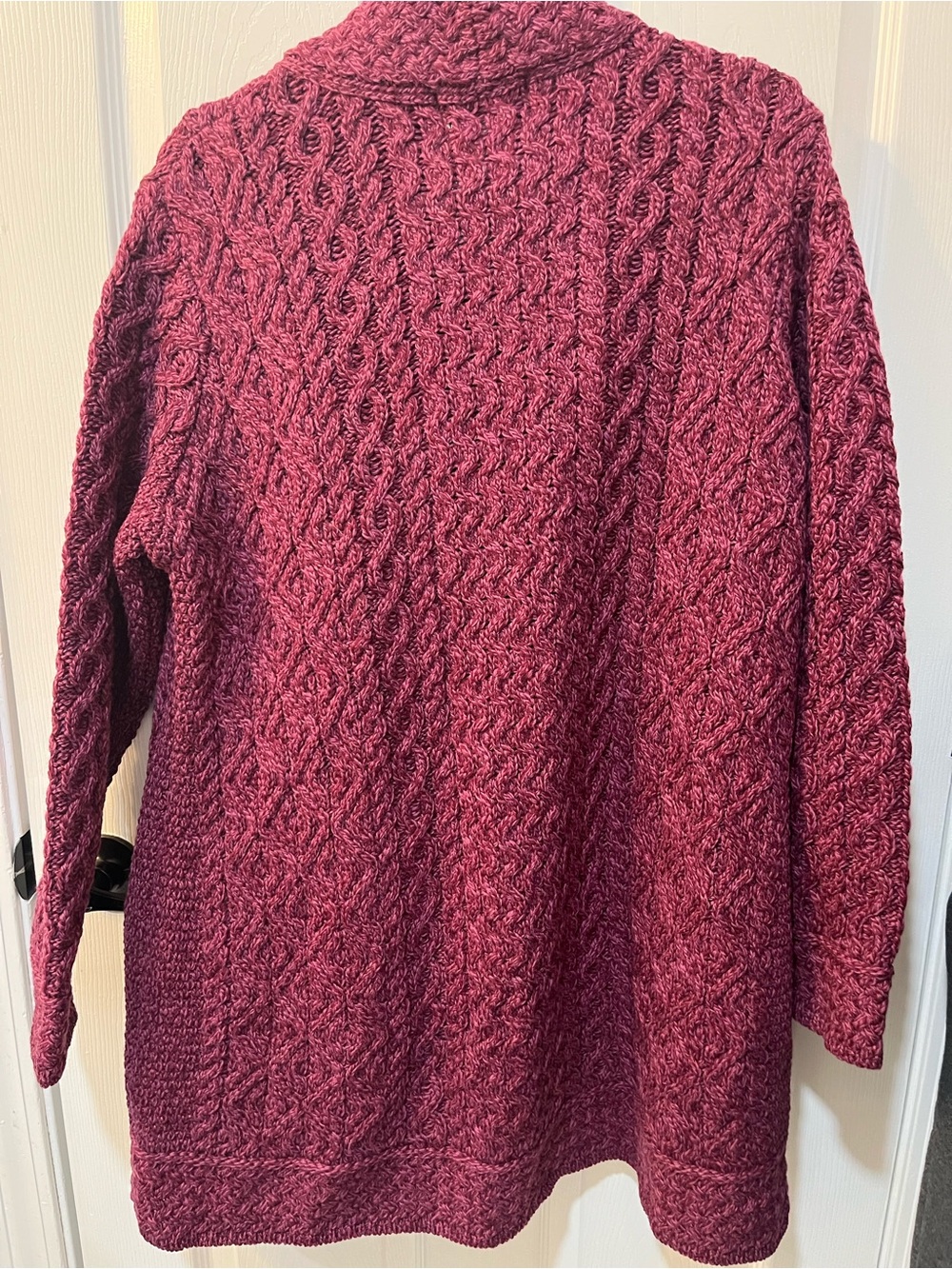 Aran Crafts 💯 Merino Wool Sweater Coat/Cardigan. Berry / Magenta. Size ZL. New. - Picture 8 of 11